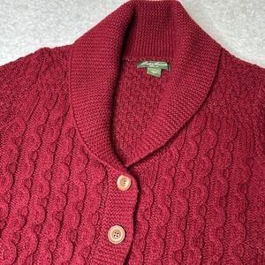 Eddie Bauer Women Cable Knit Shawl Collar Cardigan Sweater S  Burgundy Lambswool